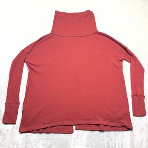 We The Free People Burgundy Juicy Long Sleeve Thermal Funnel Neck Waffle‎ Knit S
